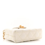 Shiny Aged Calfskin Quilted Mini Nano Kelly Shopper White