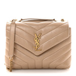 Calfskin Y Quilted Monogram Small Loulou Chain Satchel Dark Beige