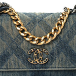 Denim Quilted Chanel 19 Wallet On Chain WOC Blue
