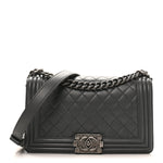 Lambskin Quilted Medium Boy Flap Dark Grey