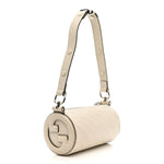 Sakai Be Green Calfskin Diagonal Stitched Mini Blondie Barrel Shoulder Bag Mystic White