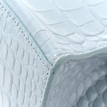 Shiny Calfskin Crocodile Embossed Small Hourglass Top Handle Bag Blue Grey