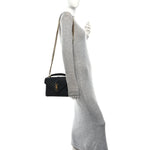 Sheepskin Matelasse Chevron Monogram Medium College Bag Black
