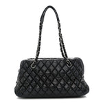 Lambskin Bubble Quilt Small Double Bowling Bag Black