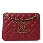 Calfskin Quilted Small CC Chain Accordion Tote Red