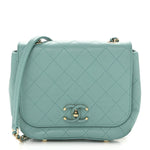 Calfskin Stitched Small Covered CC Flap Bag Green