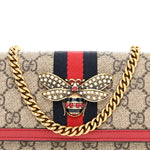 GG Supreme Monogram Web Queen Margaret Chain Wallet Red