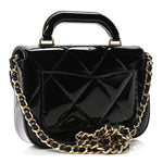 Metallic Mirror Calfskin Mini Top Handle Clutch With Chain  Black