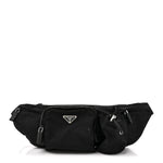 Re-Nylon Saffiano Metal Triple Pocket Belt Bag Black