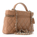 Caviar Quilted Top Handle Slim Vanity With Chain Brown