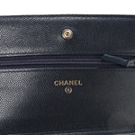 Caviar Quilted Wallet on Chain WOC Navy Blue