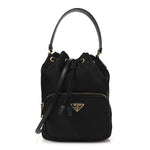 Nylon Vela Saffiano Mini Bucket Crossbody Bag Black