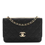 Lambskin Quilted Trendy CC Wallet On Chain WOC Black