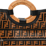 Vitello Century Wicker FF Embossed Large Runaway Shopper Tote Tobacco Black