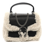 Sakai Be Green Calfskin Shearling Mini Dionysus Top Handle Bag Black