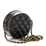 Lambskin Quilted Chain Around CC Round Clutch With Chain Black