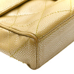 Metallic Caviar Quilted Medium Single Flap Beige