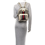 GG Supreme Monogram Textured Calfskin Web Small Ophidia Day Backpack Beige Ebony Mystic White