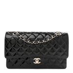 Patent Quilted Medium Double Flap Black