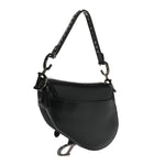 Shiny Crinkled Calfskin Studded Saddle Bag Black