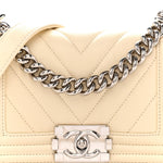 Calfskin Chevron Quilted Small Boy Flap Light Beige