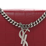 Calfskin Crocodile Embossed Small Classic Monogram Kate Tassel Satchel Red