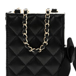Lambskin Quilted Book Card Holder on Chain Black