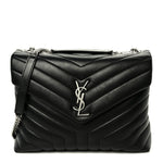 Calfskin Y Quilted Monogram Medium Loulou Chain Satchel Black
