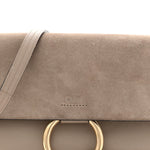Suede Calfskin Small Faye Shoulder Bag Motty Grey