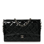 Patent Quilted Wallet On Removable Chain WOC Black
