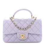 Lambskin Quilted Mini Top Handle Rectangular Flap Light Purple