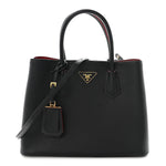 Saffiano Cuir Medium Double Bag Black Fuoco