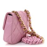 Lambskin Quilted Mini Lacquered Chain Flap Pink