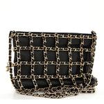 Lambskin Chain Frame Shoulder Bag Black