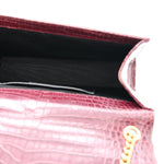 Calfskin Crocodile Embossed Medium Classic Monogram Kate Tassel Satchel Dark Red