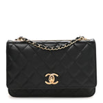 Lambskin Quilted Trendy CC Wallet On Chain WOC Black