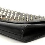 Vitello Rockstud All Over Demilune Shoulder Bag Black