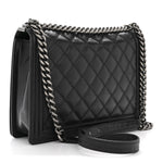 Calfskin Embossed Stitch Large Boy Flap Black