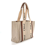 Cotton Calfskin Medium Woody Ribbon Tote White Brown
