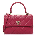 Lambskin Quilted Small Trendy CC Flap Dual Handle Bag Dark Pink
