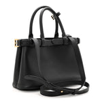 Soft Grain Calfskin Small Double Belt Tote Black