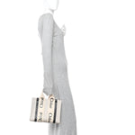 Cotton Calfskin Small Woody Ribbon Tote White Blue