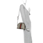 GG Supreme Monogram Textured Dollar Calfskin Web Small Ophidia Dome Shoulder Bag Beige Ebony New Acero