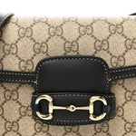 GG Supreme Monogram Horsebit 1955 Soft Small Shoulder Bag Beige Black