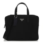 Re-Nylon Saffiano Metal Triangle Logo Briefcase Black