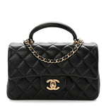 Lambskin Quilted Mini Top Handle Rectangular Flap Black
