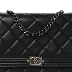 Lambskin Quilted Boy Wallet On Chain WOC Black