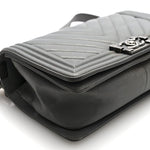 Lambskin Chevron Quilted Medium Boy Flap Grey