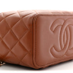 Lambskin Quilted Small Top Handle Vanity Case With Chain Light Brown Yellow