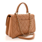 Lambskin Quilted Medium Trendy CC Flap Dual Handle Bag Camel
